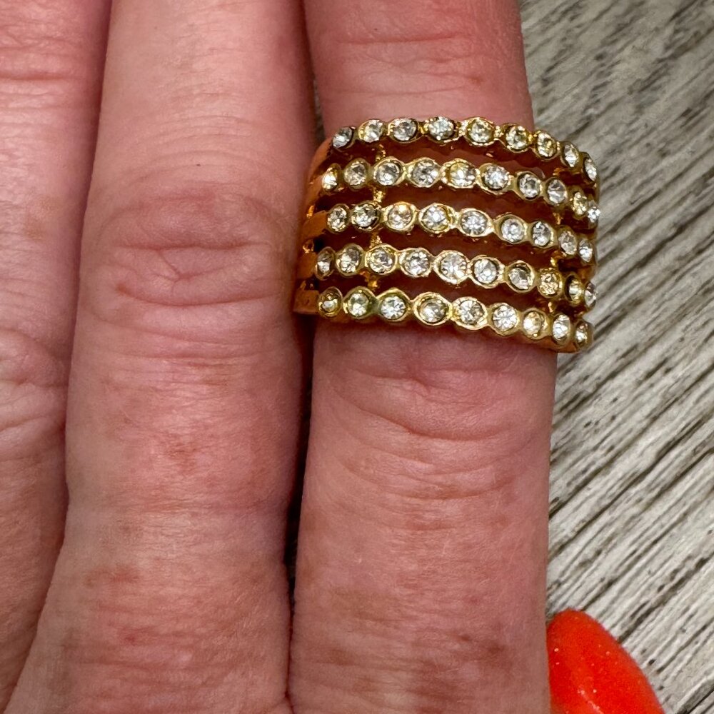 Gold and Crystal 4 Band Ring